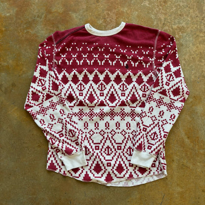 Volcom White Red Knit Logo Stone Pattern Skater Sweater 00's - S