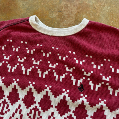 Volcom White Red Knit Logo Stone Pattern Skater Sweater 00's - S