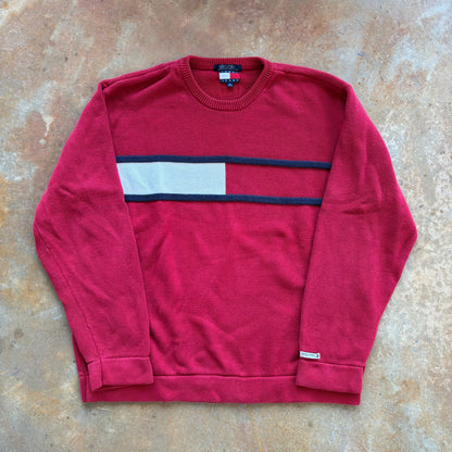 Tommy Hilfiger Big Flag Embroidered Heavyweight Knit Sweater 90's - XL