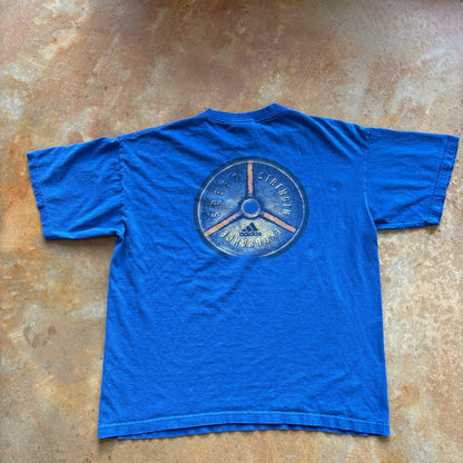 Adidas Weightlifting Workout Center Logo Double Sided Graphic Shirt 90's - L