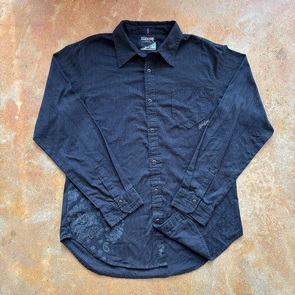 Billabong y2k Surfer Goth Script Style Button Up Shirt 00's - XL