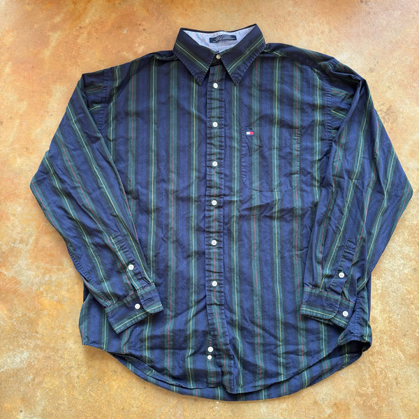 Tommy Hilfiger Striped Colorful Button Up Shirt 90's - L