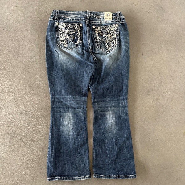 Miss Me Mid Rise Curvy Boot Cut Jeans Embellished Y2K Bling 00's - 36