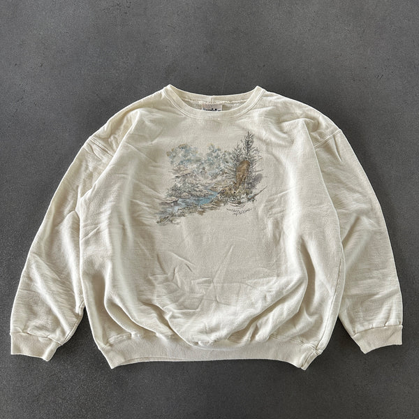 Northern Reflections Nature Scene Deer Heavyweight Crewneck Sweatshirt 90's - XL