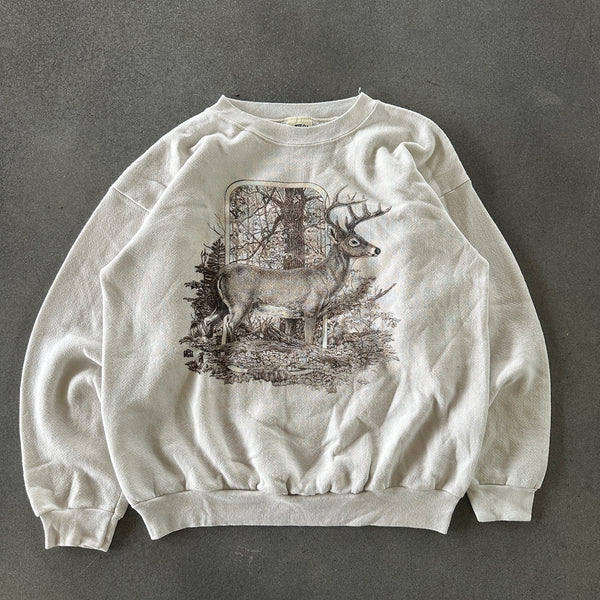 Cotton Grove Nature Deer Scenic Graphic Heavyweight Sweatshirt Crewneck 90's - L