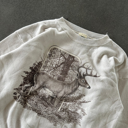 Cotton Grove Nature Deer Scenic Graphic Heavyweight Sweatshirt Crewneck 90's - L