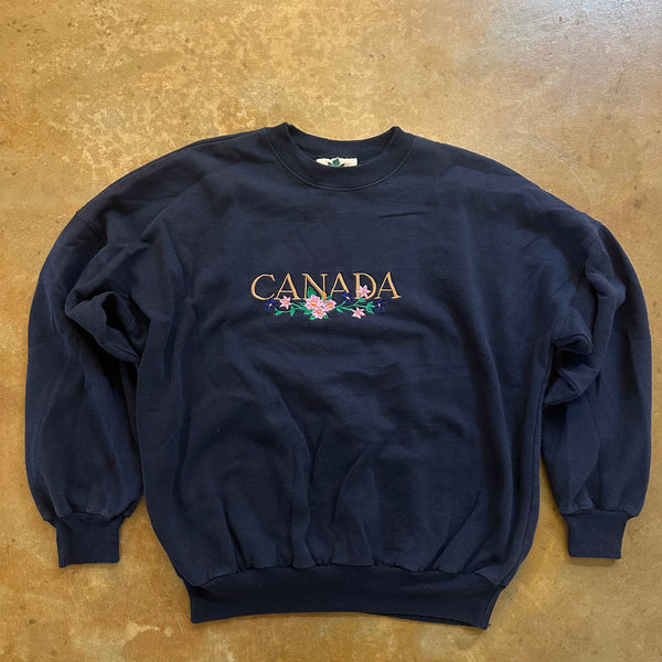 Canada Embroidered Flower Graphic Crewneck Sweatshirt 90's - XL