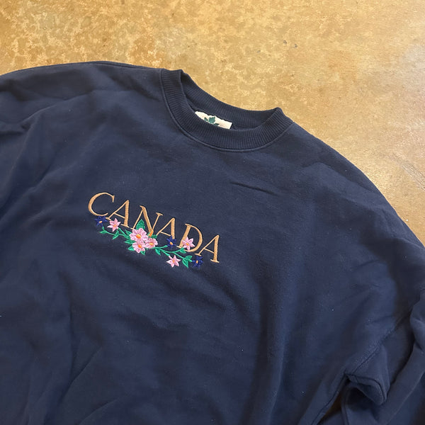 Canada Embroidered Flower Graphic Crewneck Sweatshirt 90's - XL hover