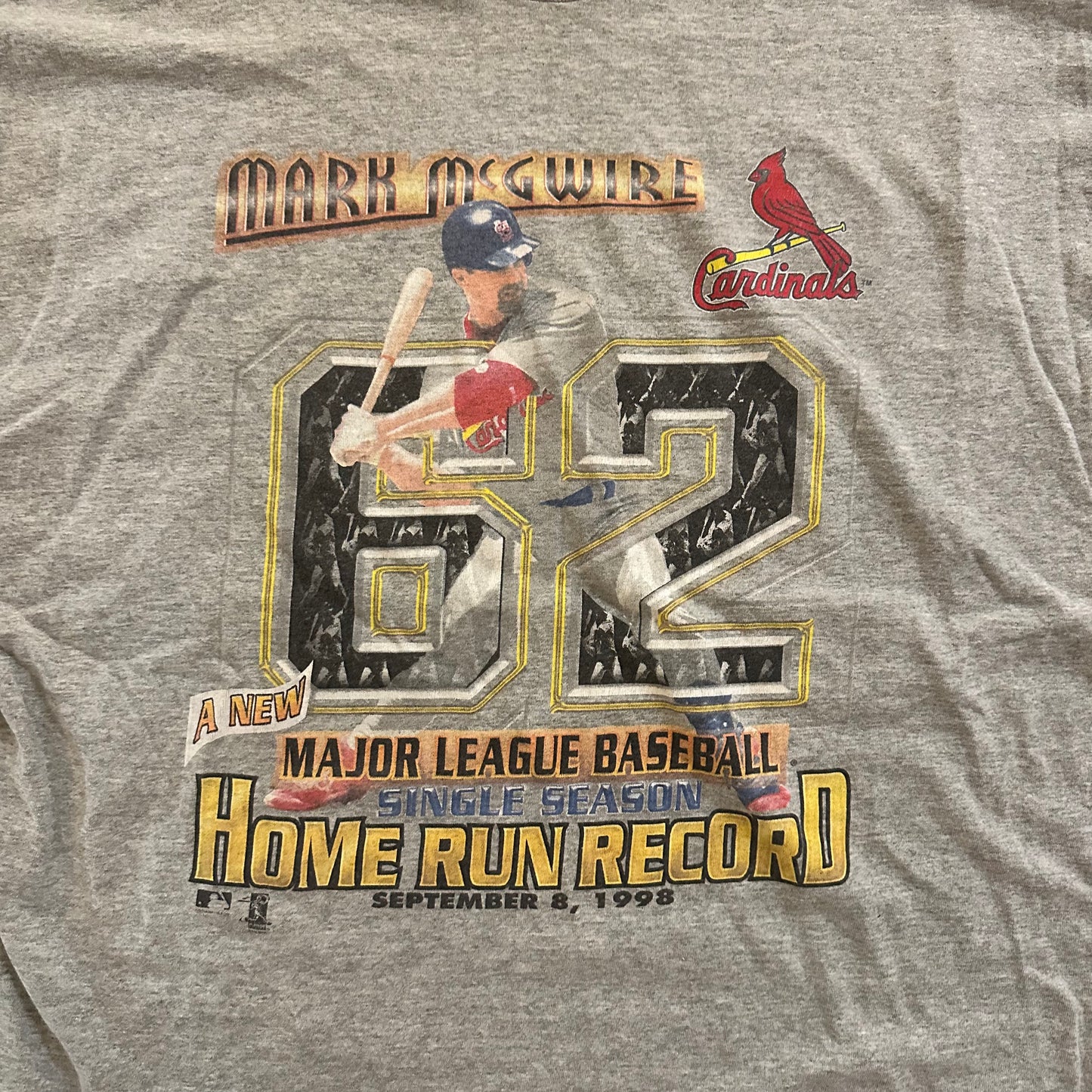 Mark McGwire Home Run Record 1998 Gray Graphic Tee Shirt 90's - 2XL