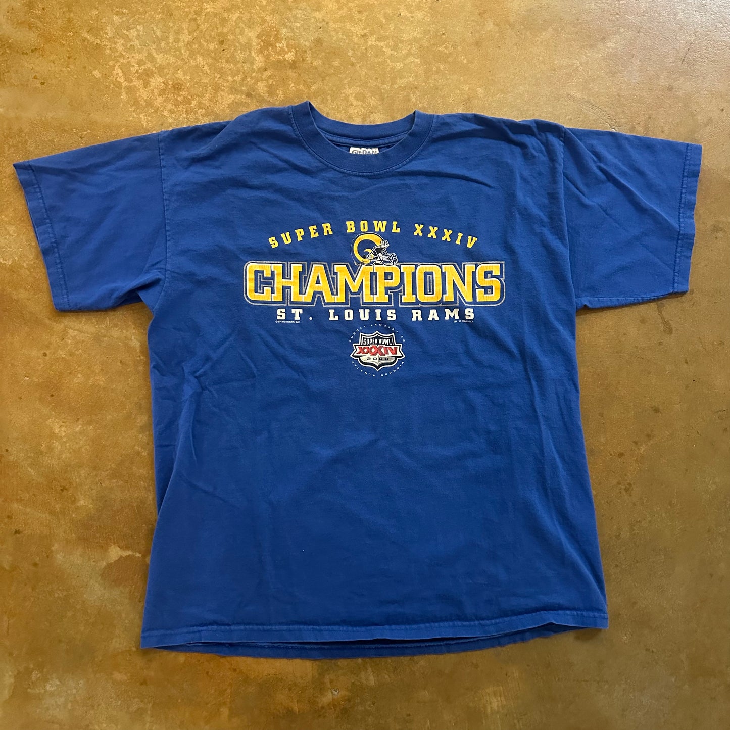 St. Louis Rams Super Bowl 34 Champions Blue Graphic Tee Shirt 00's - XL