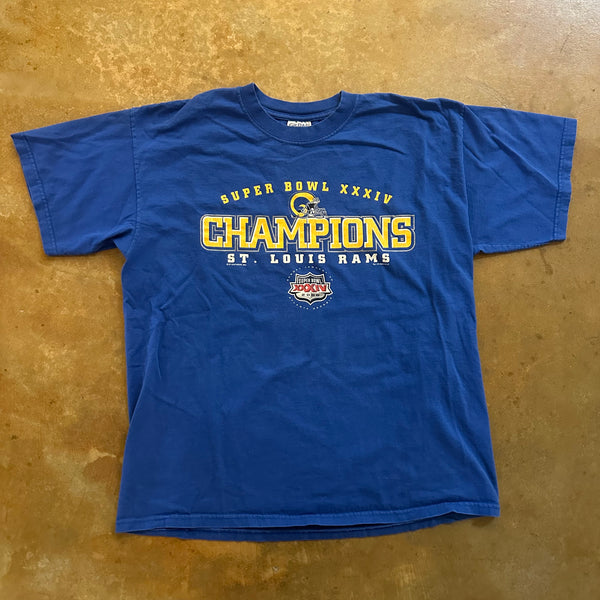 St. Louis Rams Super Bowl 34 Champions Blue Graphic Tee Shirt 00's - XL