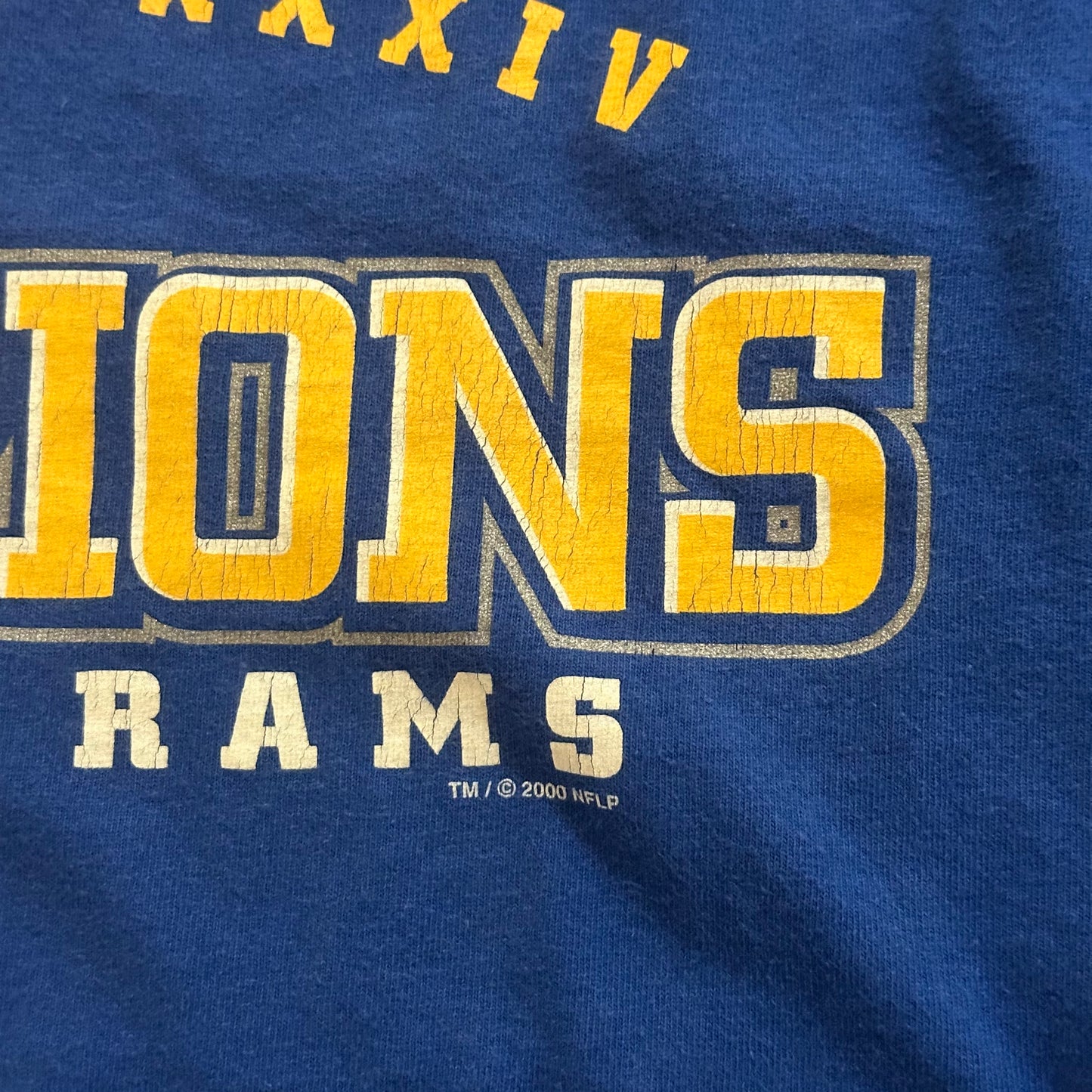 St. Louis Rams Super Bowl 34 Champions Blue Graphic Tee Shirt 00's - XL