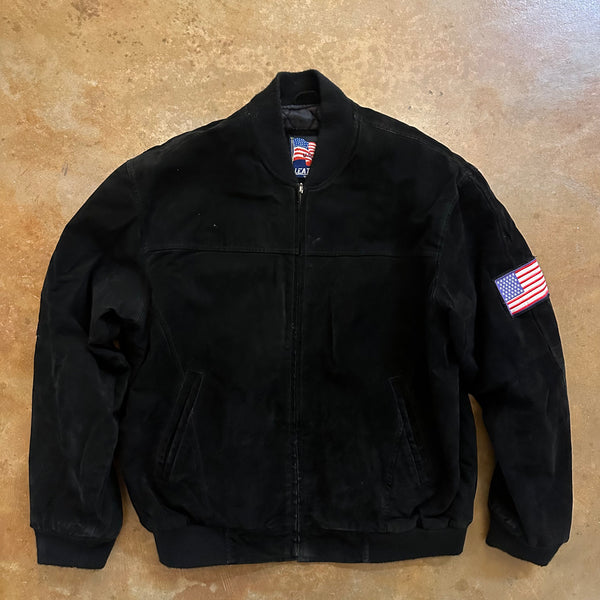 Leather Suede U.S. Army Sewn Patches Bomber Lined Jacket 90's - M hover