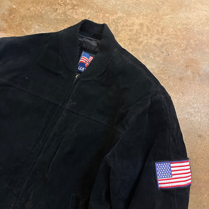 Leather Suede U.S. Army Sewn Patches Bomber Lined Jacket 90's - M