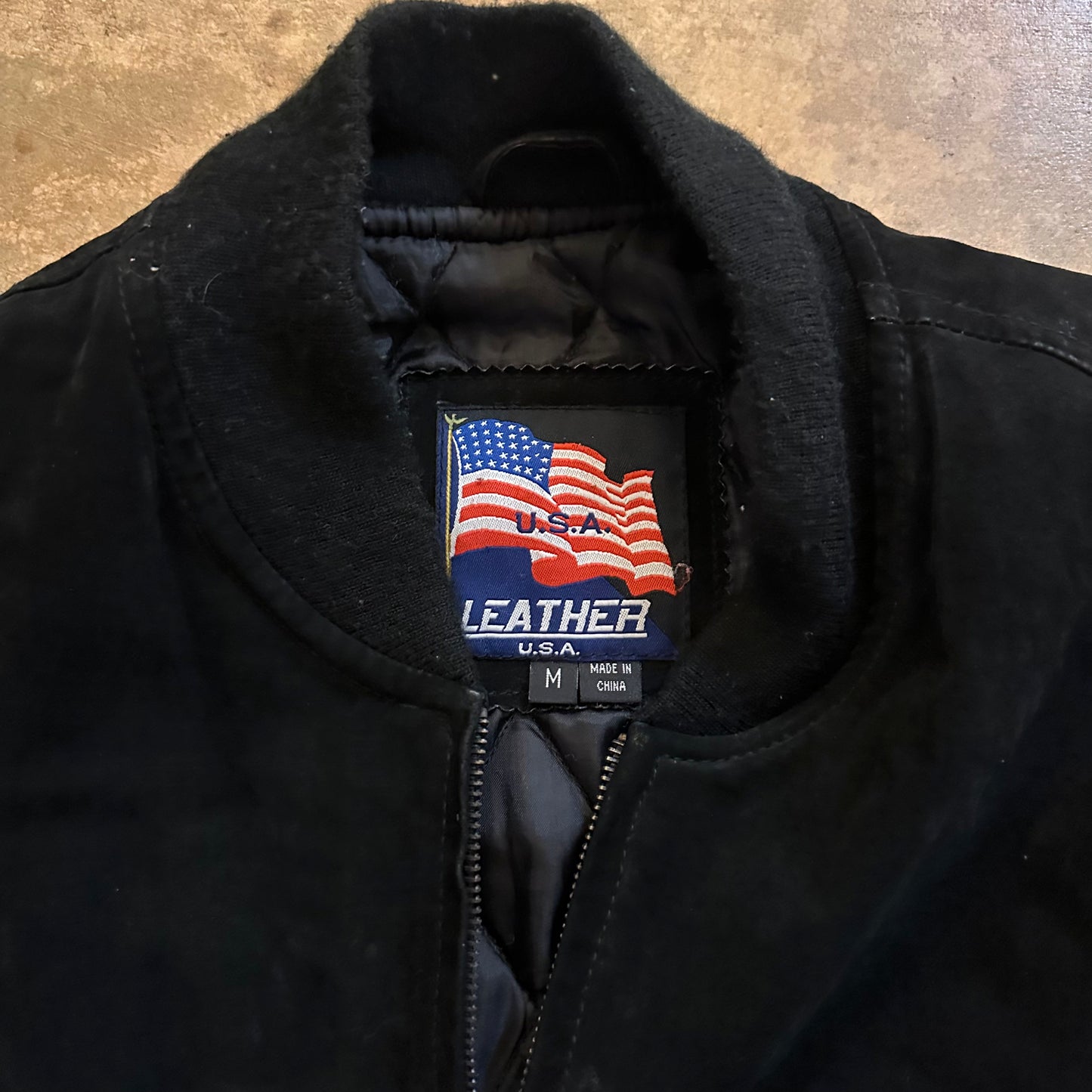 Leather Suede U.S. Army Sewn Patches Bomber Lined Jacket 90's - M