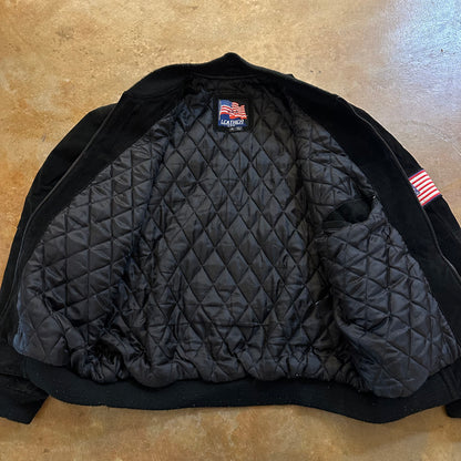 Leather Suede U.S. Army Sewn Patches Bomber Lined Jacket 90's - M