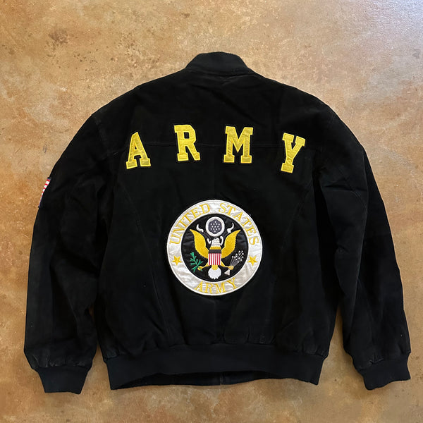 Leather Suede U.S. Army Sewn Patches Bomber Lined Jacket 90's - M