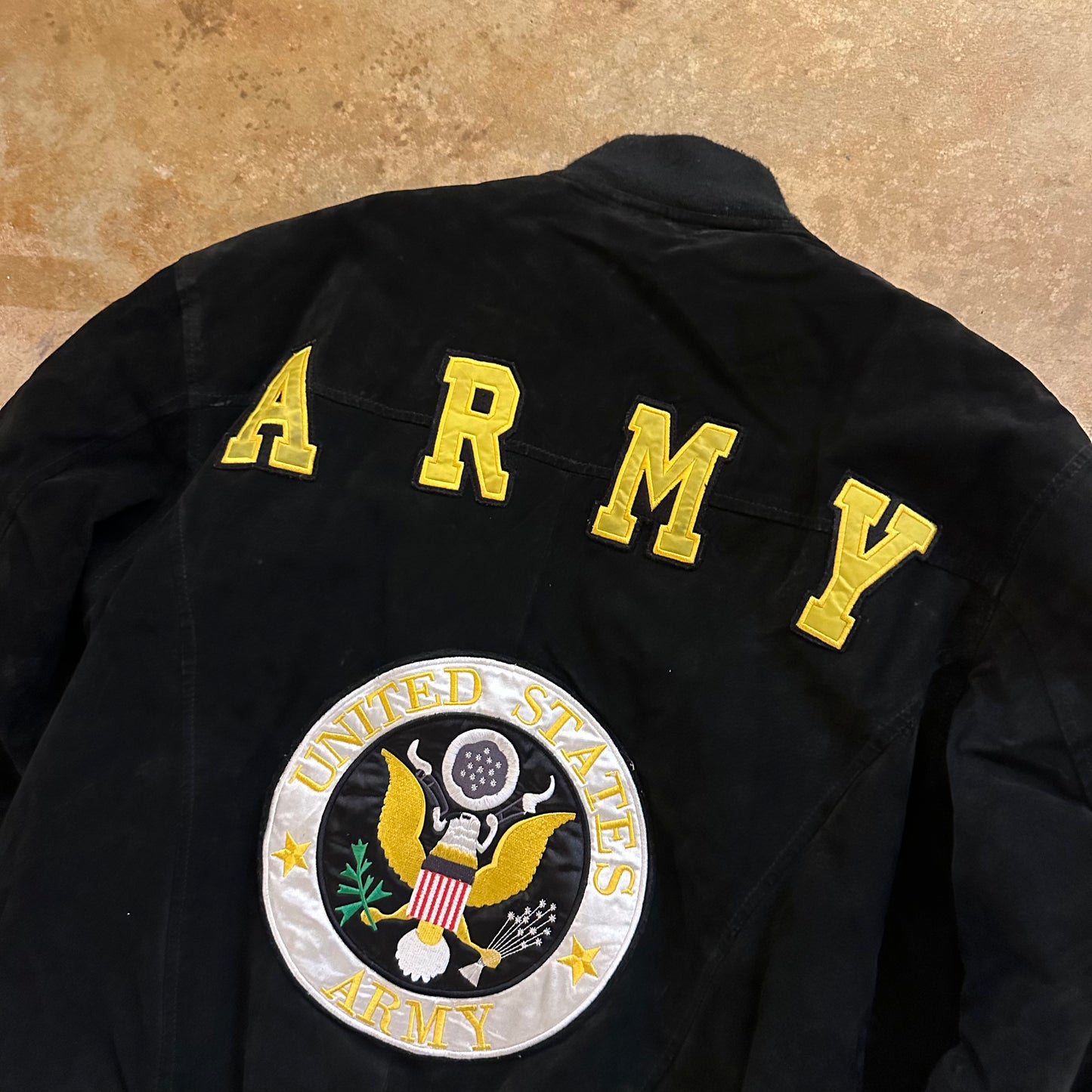 Leather Suede U.S. Army Sewn Patches Bomber Lined Jacket 90's - M