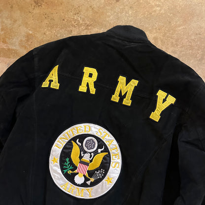 Leather Suede U.S. Army Sewn Patches Bomber Lined Jacket 90's - M