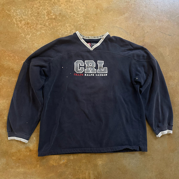 Chaps Ralph Lauren Spellout V Neck Sweatshirt Pullover 90's - XL