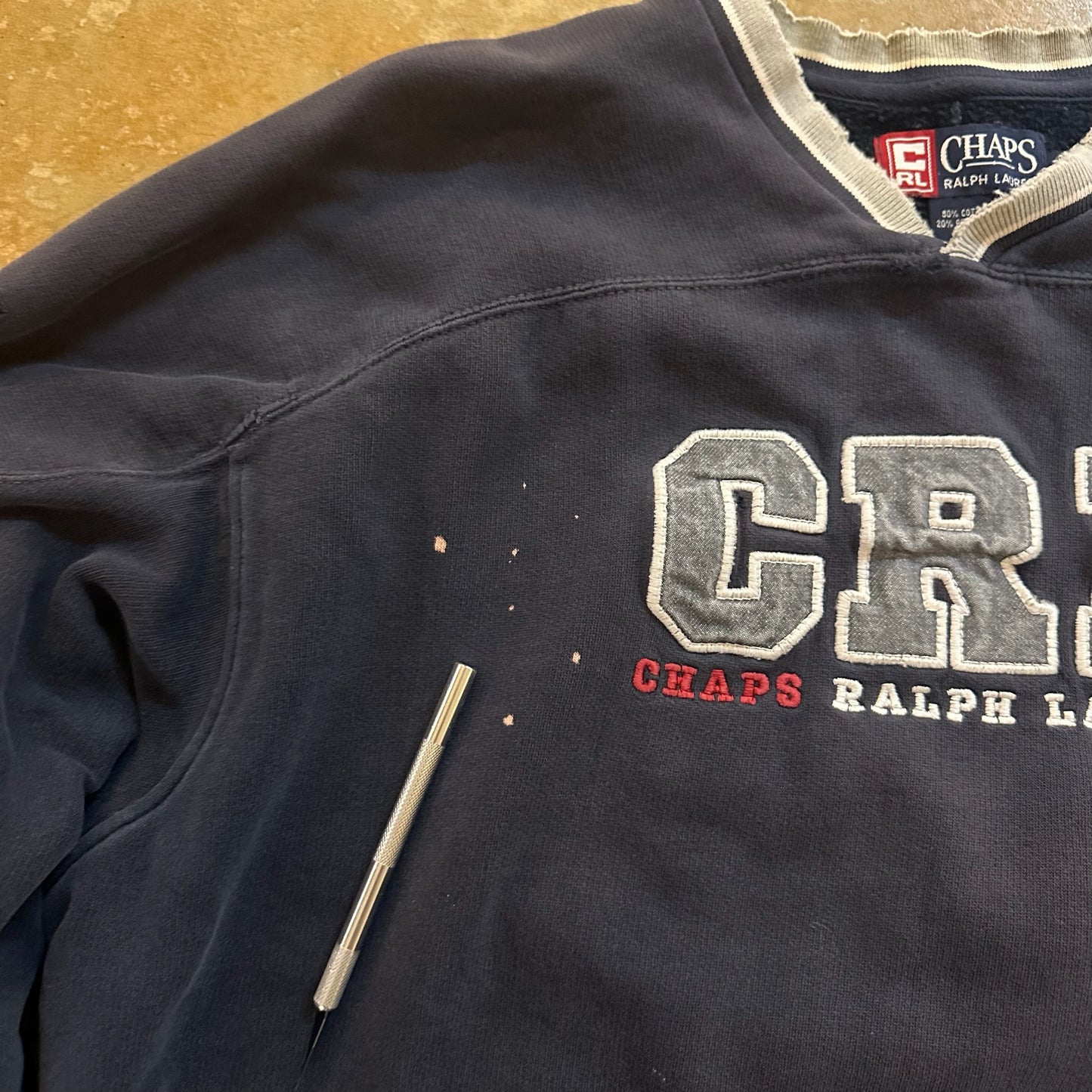 Chaps Ralph Lauren Spellout V Neck Sweatshirt Pullover 90's - XL
