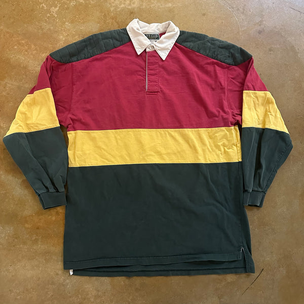 Ivy Club Classics Striped Colorblock Rugby Long Sleeve Shirt Shoulder Pads 90's - L