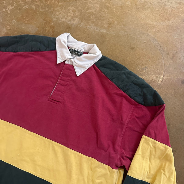 Ivy Club Classics Striped Colorblock Rugby Long Sleeve Shirt Shoulder Pads 90's - L hover