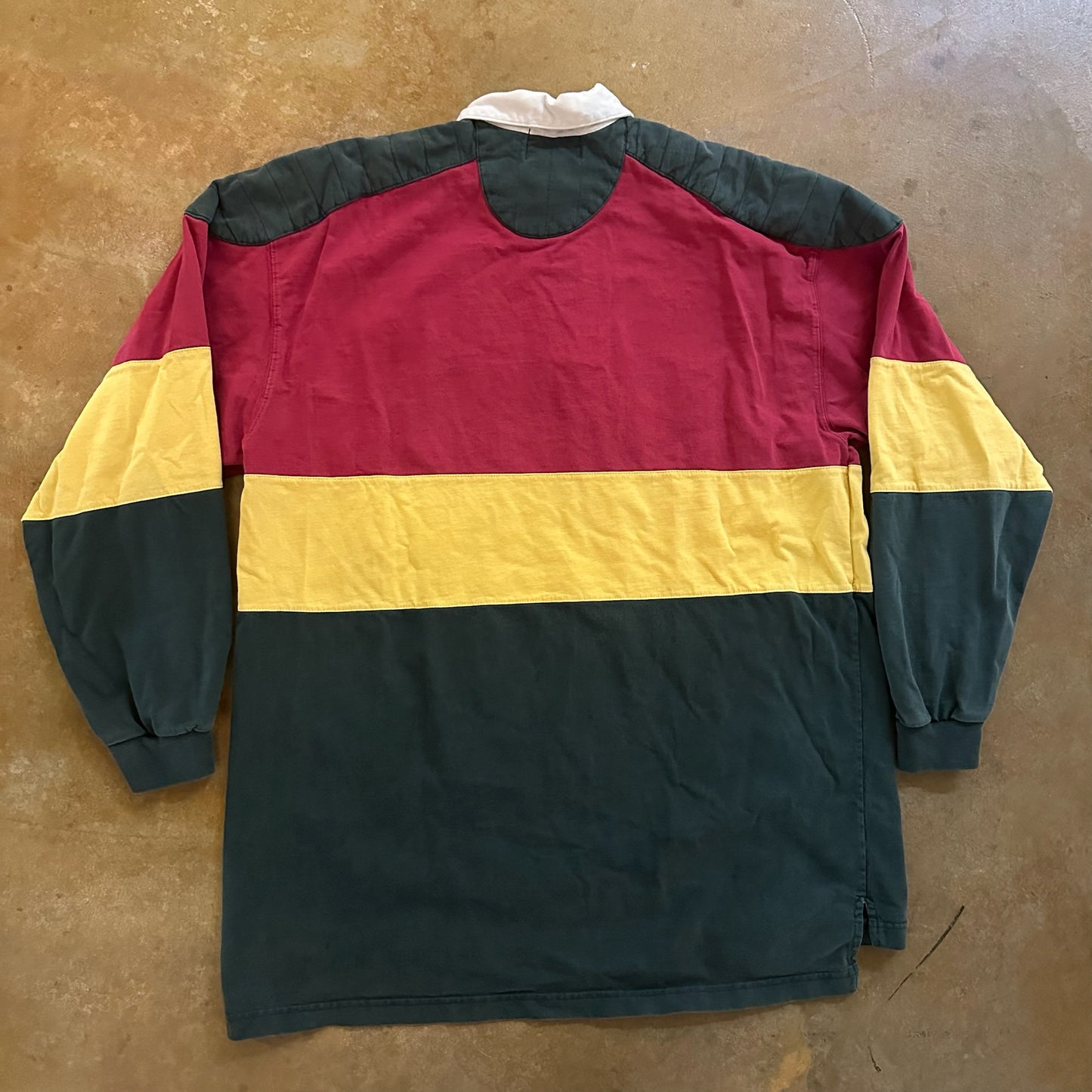 Ivy Club Classics Striped Colorblock Rugby Long Sleeve Shirt Shoulder Pads 90's - L