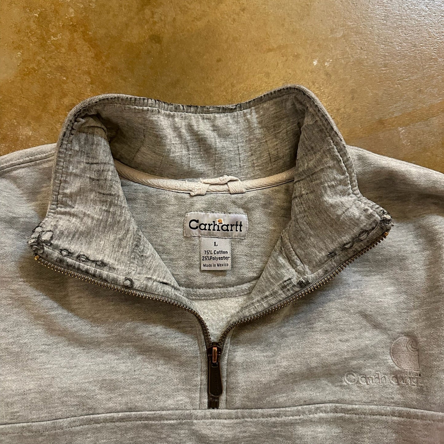 Carhartt 1/4 Zip Pullover Sweatshirt Gray Embroidered 00's - L