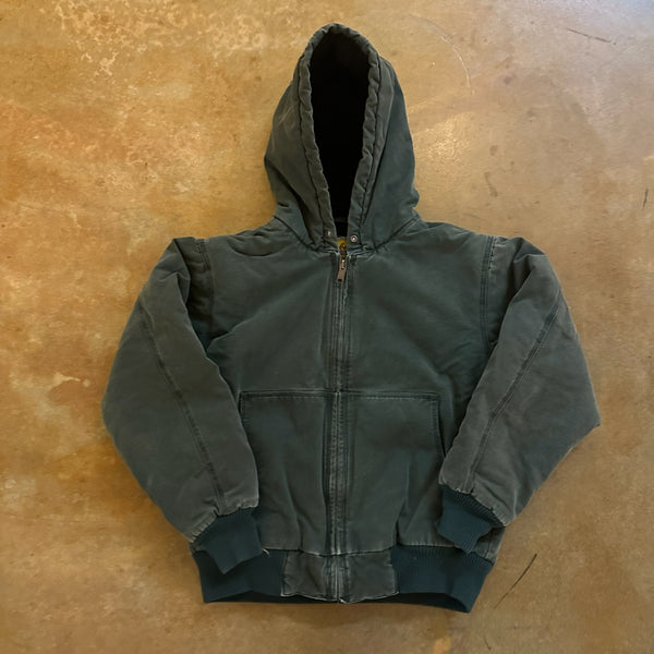 Cabelas Faded Heavy Zip Up Hooded Jacket Carhartt Style Detroit Moss Green 90's - S