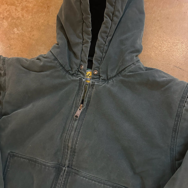 Cabelas Faded Heavy Zip Up Hooded Jacket Carhartt Style Detroit Moss Green 90's - S hover