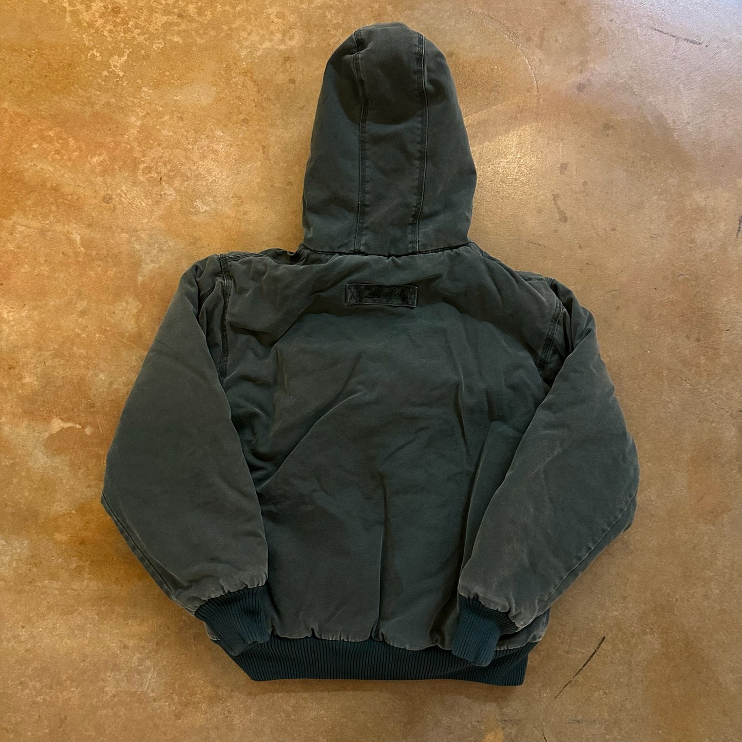 Cabelas Faded Heavy Zip Up Hooded Jacket Carhartt Style Detroit Moss Green 90's - S