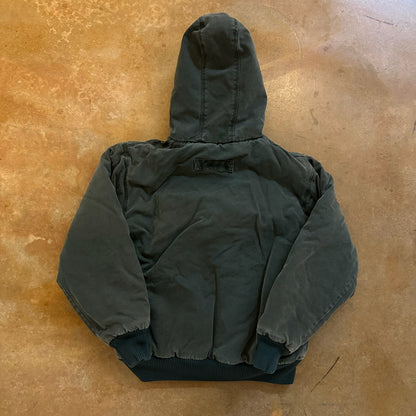 Cabelas Faded Heavy Zip Up Hooded Jacket Carhartt Style Detroit Moss Green 90's - S