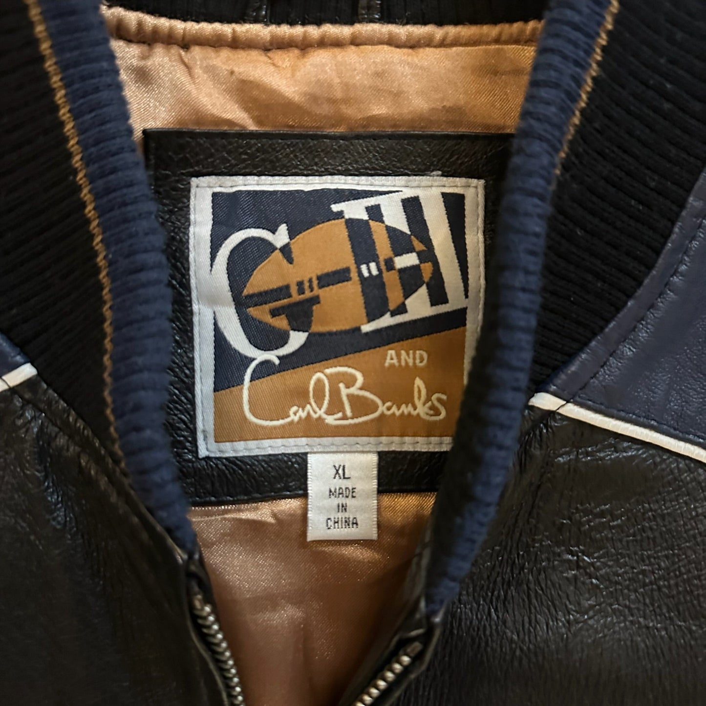 St. Louis Rams Carl Banks G-III Leather Bomber Jacket Embroidered Hits 90's - XL