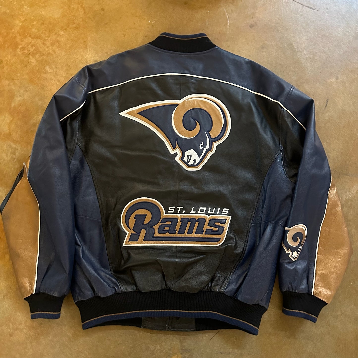 St. Louis Rams Carl Banks G-III Leather Bomber Jacket Embroidered Hits 90's - XL