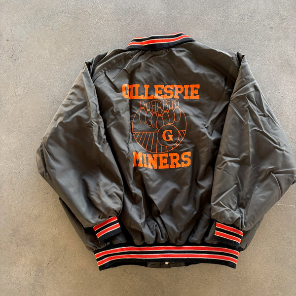 Gillespie Miners Bowling Team Coach Satin Varsity Bomber Jacket 80's - 2XL