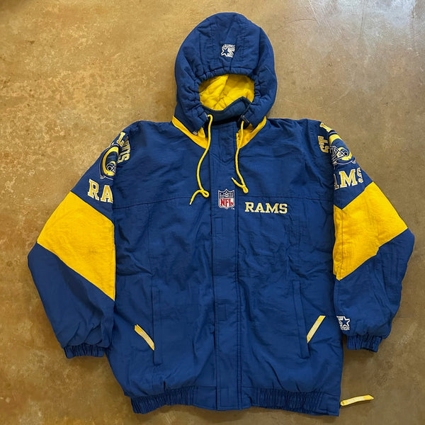 St. Louis Rams Starter NFL Pro Line Puffer Jacket Detachable Hood 90's - L