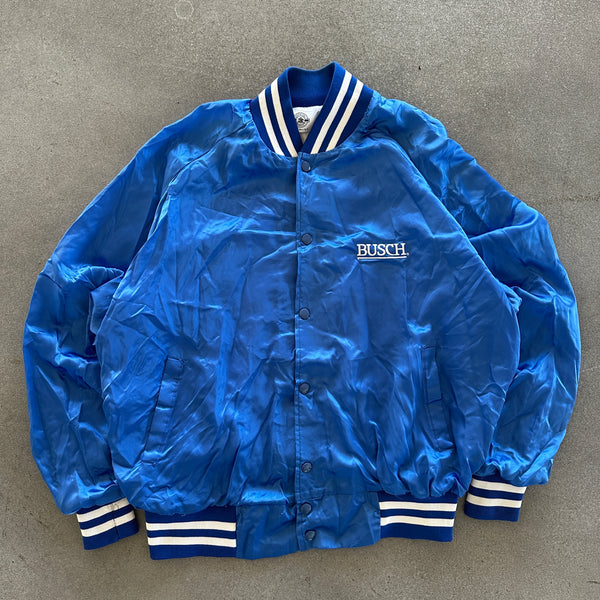 Busch Beer Anheuser Busch Satin Snap Bomber Jacket 80's - XL