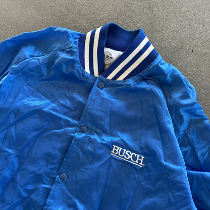 Busch Beer Anheuser Busch Satin Snap Bomber Jacket 80's - XL