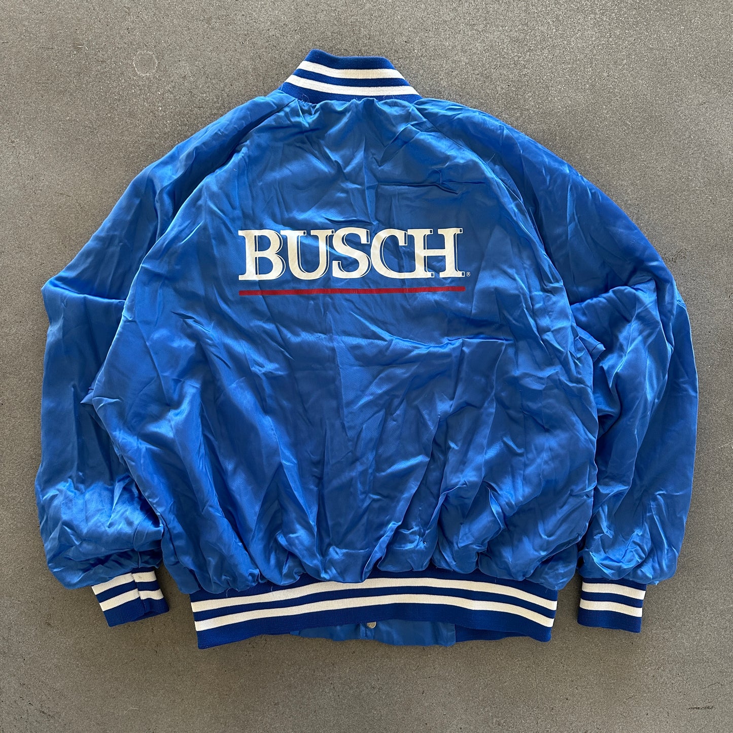 Busch Beer Anheuser Busch Satin Snap Bomber Jacket 80's - XL
