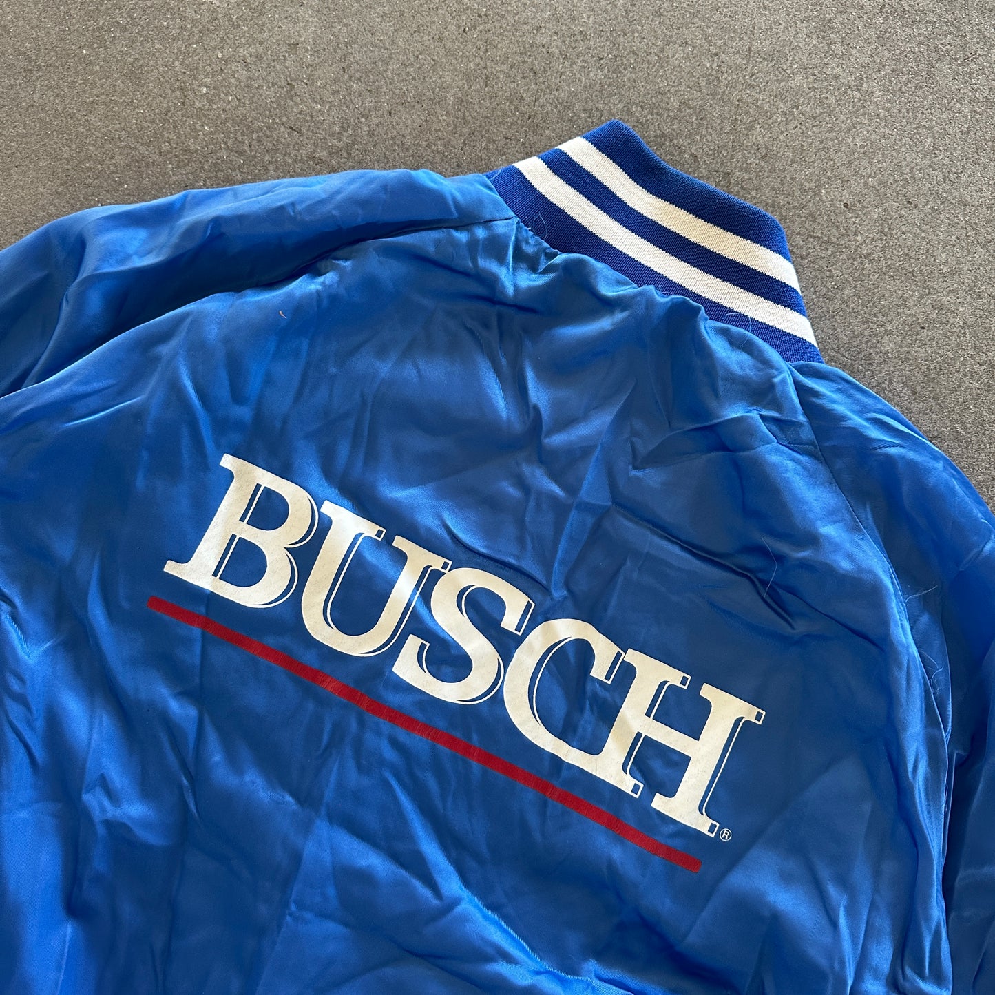 Busch Beer Anheuser Busch Satin Snap Bomber Jacket 80's - XL
