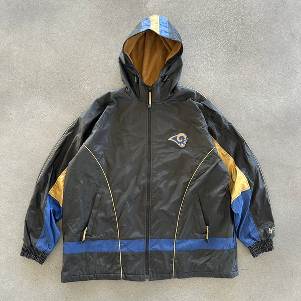 St. Louis Rams NFL Faux Leather Sherpa Lined Full Zip Jacket 00's - 2XL
