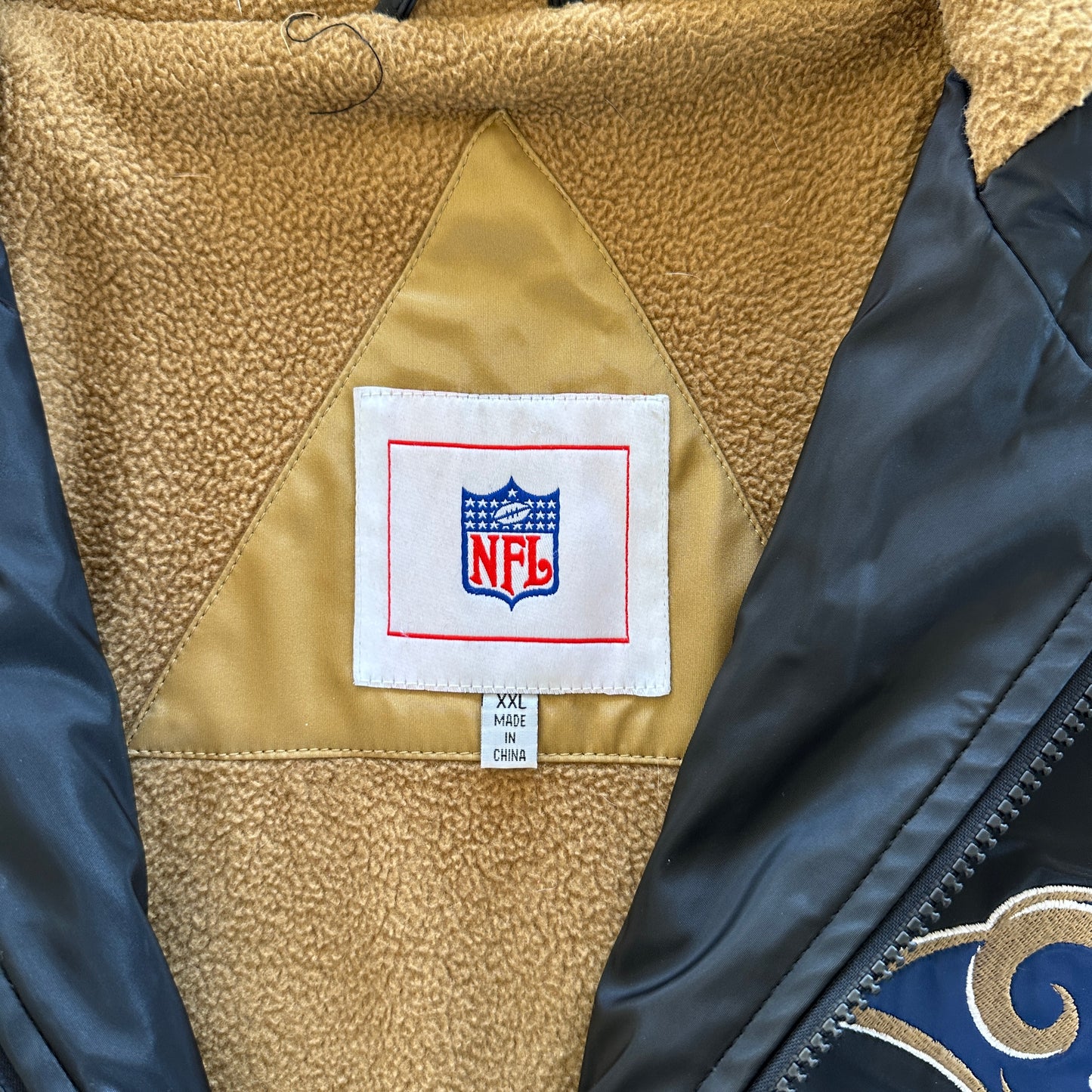 St. Louis Rams NFL Faux Leather Sherpa Lined Full Zip Jacket 00's - 2XL
