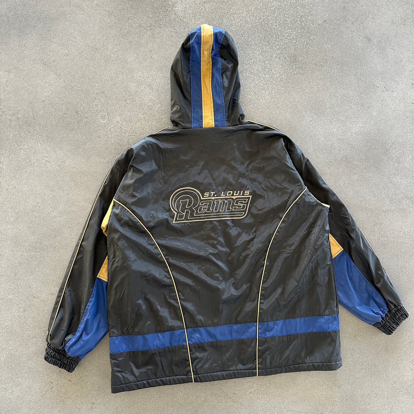 St. Louis Rams NFL Faux Leather Sherpa Lined Full Zip Jacket 00's - 2XL