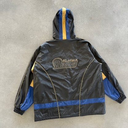St. Louis Rams NFL Faux Leather Sherpa Lined Full Zip Jacket 00's - 2XL
