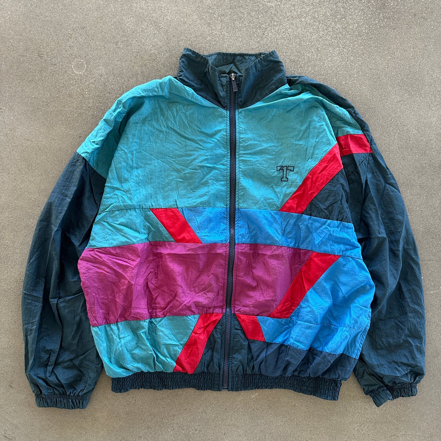 Todd1 Windbreaker Track Jacket Colorblock Cotton Lined 80's - XL