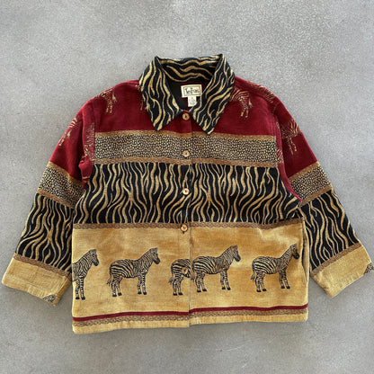 Tantrums Animal Print Zebras Graphic Button Up Womens Jacket 90's - 2X