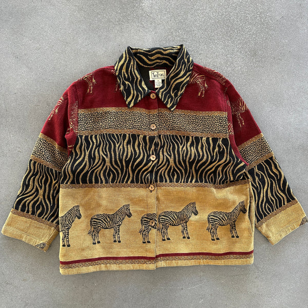 Tantrums Animal Print Zebras Graphic Button Up Womens Jacket 90's - 2X