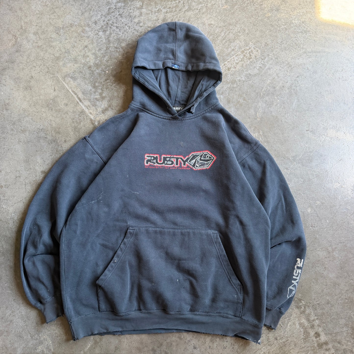 Rusty Surfboards Faded Distressed Hoodie Sleeve Hit - L