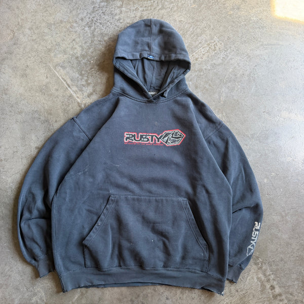 Rusty Surfboards Faded Distressed Hoodie Sleeve Hit - L